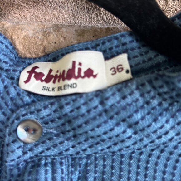 Fabindia Men's Blue Kurta Tunic Button Silk Blend Indian Shirt Size 36 - Picture 5 of 8